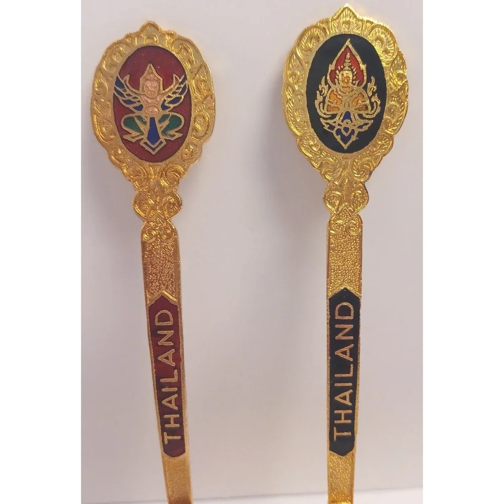 2 Vintage Authentic Thailand Thai Elephant Floating Market Vendor Souvenir Spoon